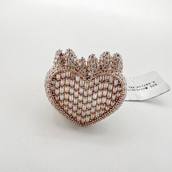 925 Sterling Sliver Moissanite Designer Heart Ring, 4.647ctw VVS Stones Hip Hop - Picture 8 of 9